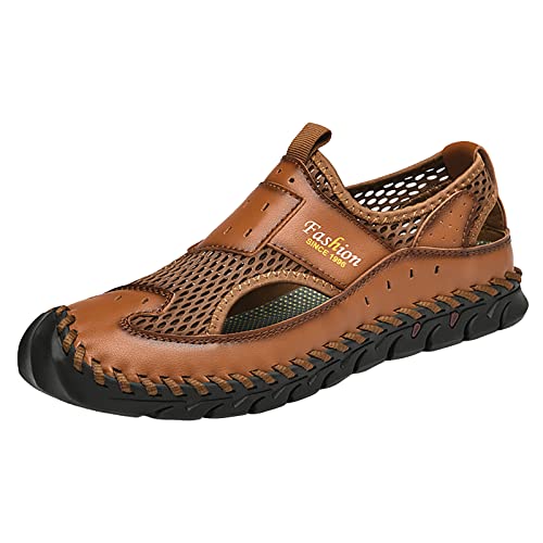 LOIJMK 2023 Herren vielseitige, trendige, handgefertigte, große Strandschuhe, hohle Mesh-Schuhe Schuhe Herren Anzugschuhe (Brown, 40) von LOIJMK