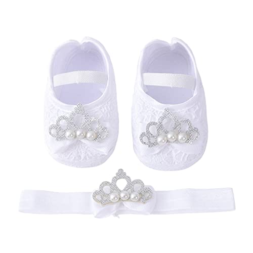 LOIJMK Babyschuhe mit Haarband, modisch, mit weichen Sohlen, Kleinkindschuhe, vielseitig, Kleid, Prinzessin, Schuhe, Kleinkindschuhe E Girl Schuhe (White, 18.5 Infant) von LOIJMK