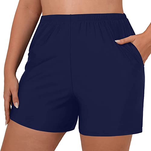 LOIJMK Badeshorts Damen mit Taschen, Mode Schwimmshorts Damen Elegante Strandshorts Funky Kurze Hosen Damen Sommer Sport Shorts Yoga Shorts Damen Bademode Damen Bauchweg Boardshorts Bikini Bottom von LOIJMK