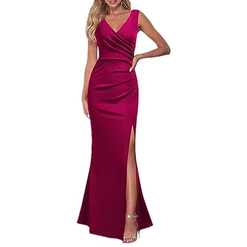 LOIJMK Ballkleid Damen Rückenfreies mit Schlitz, Mode Abendkleid Damen Lang, Schlanke Partykleid Damen Elegant Cocktailkleid Funky Hochzeit Kleid Damen Bodycon Kleid Sexykleid Bleistiftkleid von LOIJMK