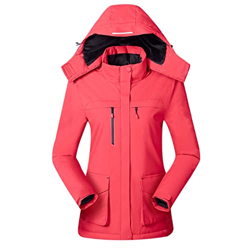 LOIJMK Beheizbare Jacke Damen Winter Wandern Heizjacke Winddicht Outdoorjacke für Frauen Langarm Warm Übergangsjacke Sweatjacke Trekking Funktionsjacke mit Kapuze und Taschen Freizeitjacke von LOIJMK