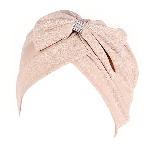 LOIJMK Bowknot Cover Braid Cancer Turban Hair Turban Cap Head Ethnic Hat Wrap Headwear Cap Heardband Stirnband Mit Haaren (Beige, One Size) von LOIJMK