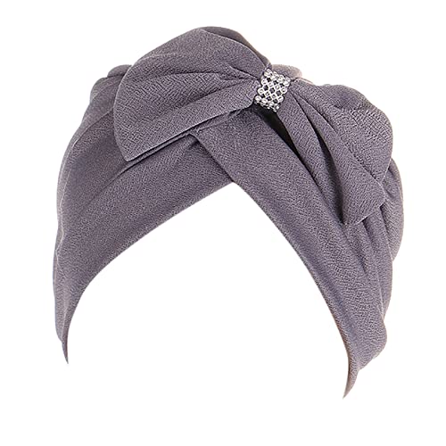LOIJMK Bowknot Cover Braid Cancer Turban Hair Turban Cap Head Ethnic Hat Wrap Headwear Cap Heardband Stirnband Mit Haaren (Grey, One Size) von LOIJMK