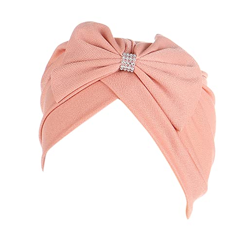 LOIJMK Bowknot Cover Braid Cancer Turban Hair Turban Cap Head Ethnic Hat Wrap Headwear Cap Heardband Stirnband Mit Haaren (Pink, One Size) von LOIJMK