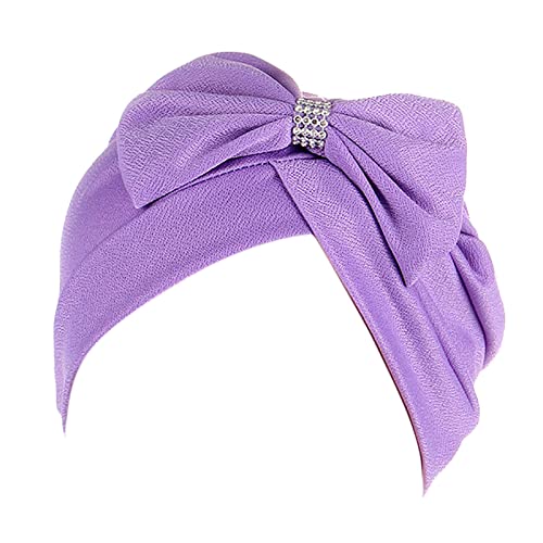 LOIJMK Bowknot Cover Braid Cancer Turban Hair Turban Cap Head Ethnic Hat Wrap Headwear Cap Heardband Stirnband Mit Haaren (Purple, One Size) von LOIJMK
