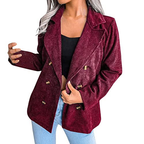 LOIJMK Cordjacke für Damen Kurz Blazer Revers Arbeit Jacke Anzugjacke Elegante Langarm Cord Mantel Damen Herbst Anzug Stil Jacken Schlanke Freizeitjacke Outdoorjacke Business Jacke Outerwear von LOIJMK