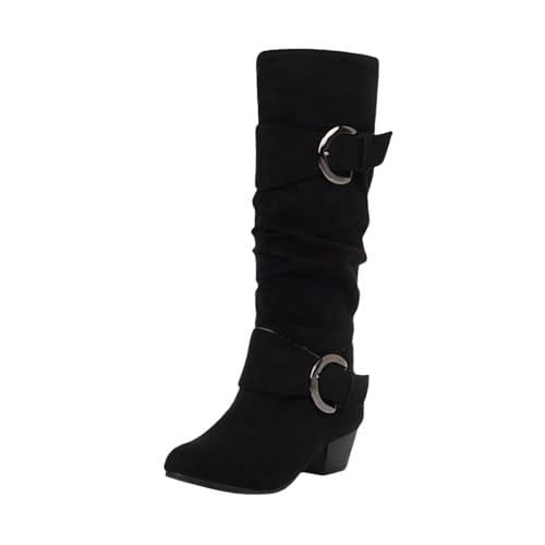 LOIJMK Cowboystiefel Damen Reitstiefel Westernstiefel Wildleder Stiefeletten Damenstiefel Motorrad Biker Boots Cowboy Stiefel Halbstiefel Gothic Stiefel Herbst Winter Schlupfstiefel Arbeitsstiefel von LOIJMK