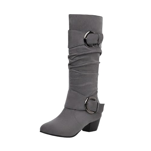 LOIJMK Cowboystiefel Damen Reitstiefel Westernstiefel Wildleder Stiefeletten Damenstiefel Motorrad Biker Boots Cowboy Stiefel Halbstiefel Gothic Stiefel Herbst Winter Schlupfstiefel Arbeitsstiefel von LOIJMK