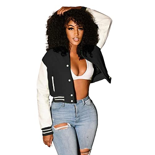 LOIJMK Damen Bomberjacke Kurz Jacke Langarm Bomber mit Stehkragen College Jacke Funktionsjacke Damen Wasserdicht Atmungsaktiv Herbst Winter ÜBergangsjacke Lässige Sweatjacke Wintermantel Kurzmantel von LOIJMK