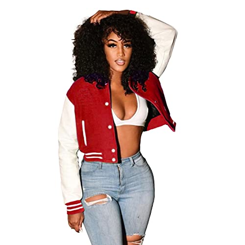 LOIJMK Damen Bomberjacke Kurz Jacke Langarm Bomber mit Stehkragen College Jacke Funktionsjacke Damen Wasserdicht Atmungsaktiv Herbst Winter ÜBergangsjacke Lässige Sweatjacke Wintermantel Kurzmantel von LOIJMK