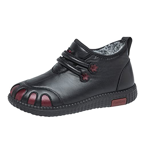 LOIJMK Damen Fleece verdickte warme Baumwollschuhe Flache rutschfeste wasserdichte Schneestiefel aus Hohe Damen Mit Absatz (Black, 40) von LOIJMK