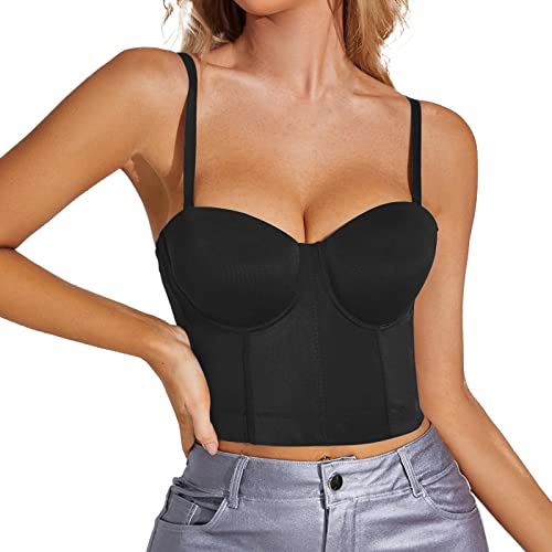 LOIJMK Damen Korsett Top Bustier Korsett Top eng anliegendes Korsett Tank Top Straps Top Solid Short Fashion Shirt Mit Spitze von LOIJMK