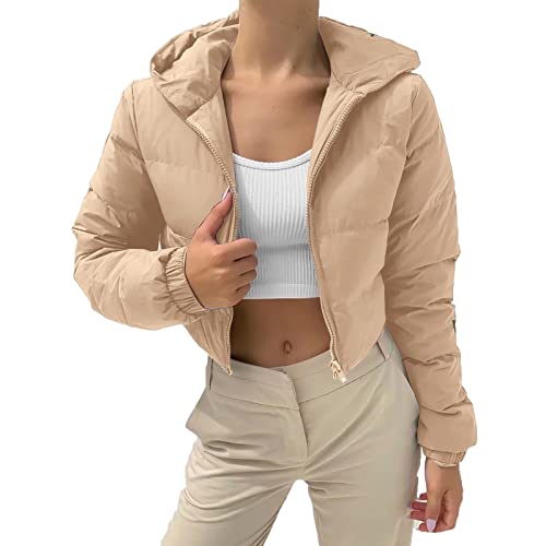 LOIJMK Damen Puffer Jacke Winter Kurz Langarm Damen Cropped Fit Pufferjacke mit Breitem Lässige Modern Frauen Winterjacke Steppjacke Jacke Winter Puffer Jacket Warm mit Kapuze Outdoorjacke von LOIJMK