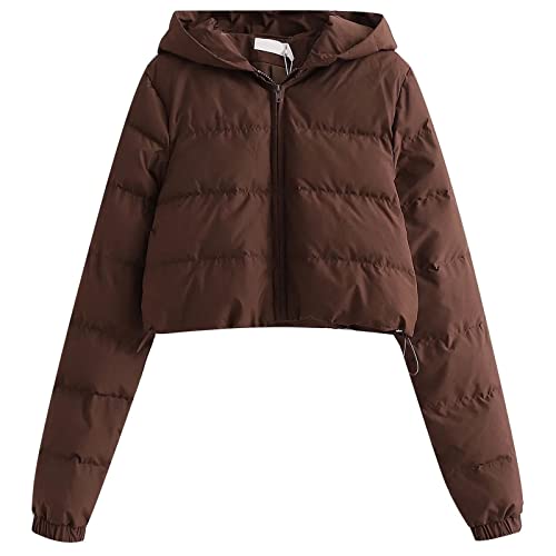 LOIJMK Damen Puffer Jacke Winter Kurz Langarm Damen Cropped Fit Pufferjacke mit Breitem Lässige Modern Frauen Winterjacke Steppjacke Jacke Winter Puffer Jacket Warm mit Kapuze Outdoorjacke von LOIJMK