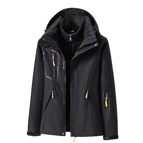 LOIJMK Damen Regenjacke Wasserdicht Warm - Winterjacke Doppeljacke 2-in-1 Skijacke mit Fleecejacke Regenjacken mit Kapuze Windjacke Wandernjacke Winddicht Funktionsjacke Outdoorjacke von LOIJMK