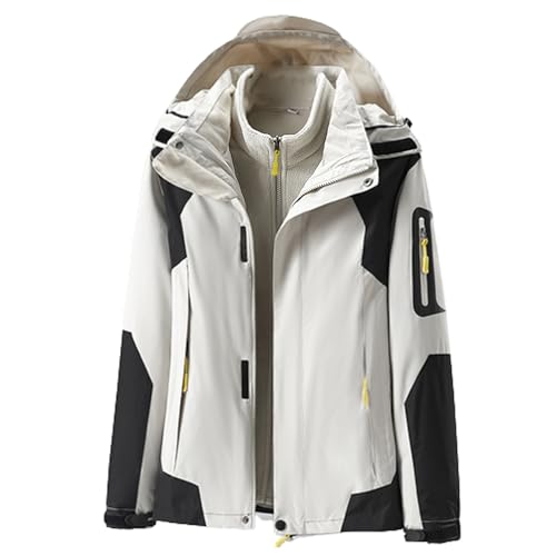 LOIJMK Damen Regenjacke Wasserdicht Warm - Winterjacke Doppeljacke 2-in-1 Skijacke mit Fleecejacke Regenjacken mit Kapuze Windjacke Wandernjacke Winddicht Funktionsjacke Outdoorjacke von LOIJMK