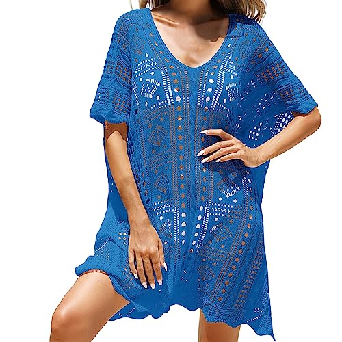 LOIJMK Damen Sexy Hollow Out Texture Deep V Loose Fitting Bikini Sun Beach Cover Körperkette Hüfte (Blue, One Size) von LOIJMK