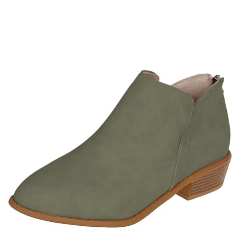 LOIJMK Damen Stiefeletten Mit Absatz Cowboy Stiefel Damen Braun Kurz-Motorradstiefel Mode Western Stiefel Blockabsatz Biker Stiefel Retro Winter-Herbst-Stiefel Chelsea-Stiefel Ankle Boots Damenschuhe von LOIJMK