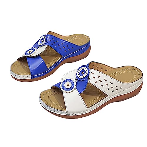 Damen-Strandsandalen, Hohle lässige Hausschuhe, Flache Schuhe, Retro-Sandalen Schuhe Herren Blau Größe 43 (Blue, 42) von LOIJMK