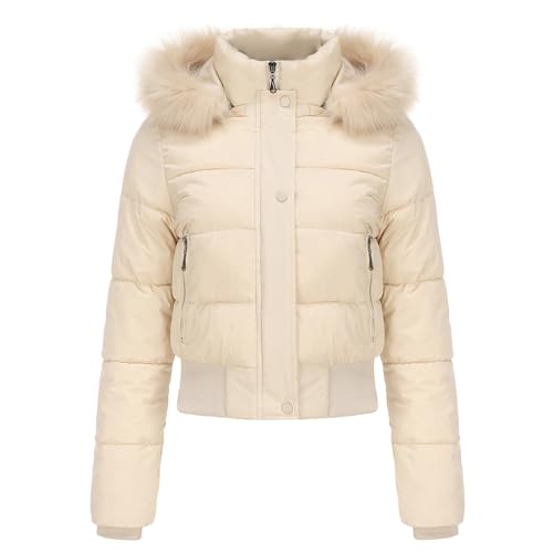 LOIJMK Damen Winterjacke Warm Kurz, Steppjacke Mit Kapuze Übergangsjacke Warm Warm Jacke Kurzmantel Kurz Baumwolle Kapuzenjacke Mit Fellkapuze Steppjacke Wintermantel Kapuzenjacke Softshelljacke von LOIJMK