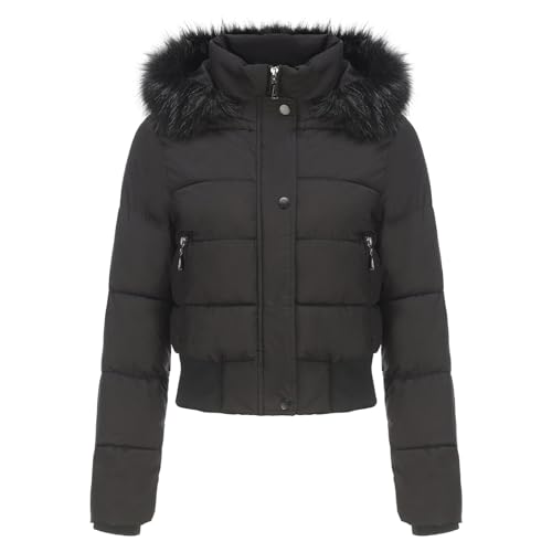 LOIJMK Damen Winterjacke Warm Kurz, Steppjacke Mit Kapuze Übergangsjacke Warm Warm Jacke Kurzmantel Kurz Baumwolle Kapuzenjacke Mit Fellkapuze Steppjacke Wintermantel Kapuzenjacke Softshelljacke von LOIJMK