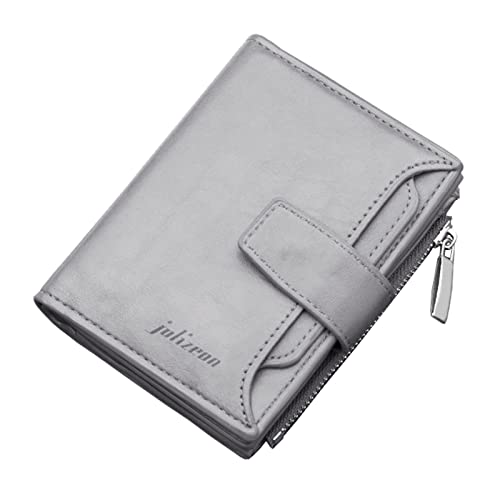 LOIJMK Fashion ID Short Wallet Solid Color Hasp Herren Open Purse Multiple Card Slots Clutch Bag Damen Geldbörsen Rot (Grey, One Size) von LOIJMK