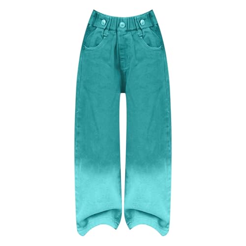 LOIJMK Große Kinder Mädchen Jeans mit elastischem Bund und weitem Bein, lässige Baggy-Hose aus Denim, Größe 5 14 T Shirt Gelb (Green-f, 9-10 Years) von LOIJMK