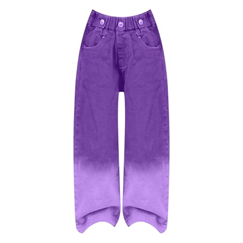 LOIJMK Große Kinder Mädchen Jeans mit elastischem Bund und weitem Bein, lässige Baggy-Hose aus Denim, Größe 5 14 T Shirt Gelb (Purple-f, 13-14 Years) von LOIJMK