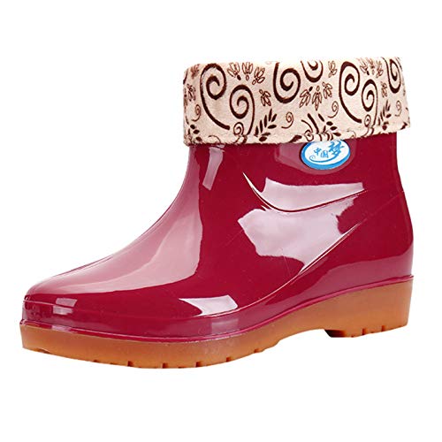LOIJMK Gummistiefel Damen Gefüttert Regenstiefel Halbhoch Regenschuhe Wasserdicht Rain Boots Schlupfstiefel Arbeitsstiefel Garten Stiefel Gummistiefeletten Gartenschuhe Berufsstiefel Küchenschuhe von LOIJMK