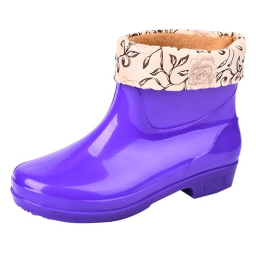 LOIJMK Gummistiefel Damen Halbhoch Regenstiefel Regenschuhe Gefüttert Rain Boots Wasserdicht Garten Stiefel Winter Stiefeletten Gummistiefeletten Schlupfstiefel Gartenschuhe Küchenschuhe Kochschuhe von LOIJMK