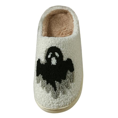 LOIJMK Halloween Hausschuhe Damen Plüsch Pantoffeln Ghost Pantoletten Winter Warme Hausschuhe Filzpantoffeln Flauschige Hauspantoffeln Hausschlappen Slippers Schlappen Hüttenschuhe Filzhausschuhe von LOIJMK