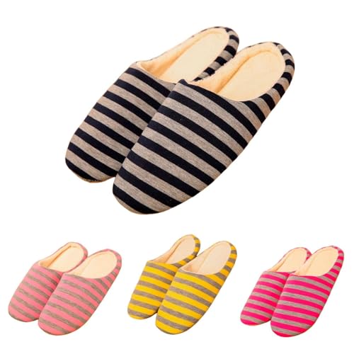 LOIJMK Hausschuhe Damen Filzpantoffeln Memory Foam Pantoffeln Gestreifte Hauspantoffeln Winter Warme Hausschuhe Hüttenschuhe Gefütterte Pantoletten Plüsch Hausschlappen Flauschige Slippers Schlappen von LOIJMK