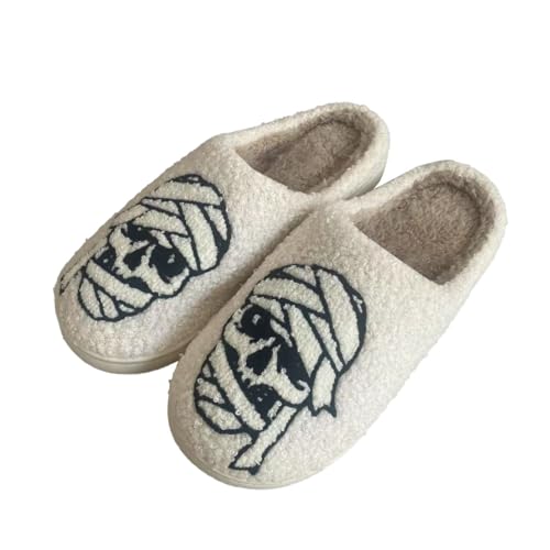 LOIJMK Hausschuhe Damen Plüsch Pantoffeln Skull Pantoletten Winter Warme Hausschuhe Filzpantoffeln Flauschige Hauspantoffeln Hausschlappen Slippers Schlappen Halloween Hüttenschuhe Filzhausschuhe von LOIJMK