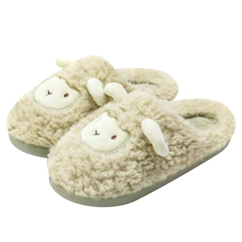 LOIJMK Hausschuhe Damen Plüsch Schaf Warme Hausschuhe Winter Pantoffeln Slippers Schlappen Memory Foam Hüttenschuhe Tiere Pantoletten Hausschlappen Gefütterte Hauspantoffeln Filzpantoffeln von LOIJMK