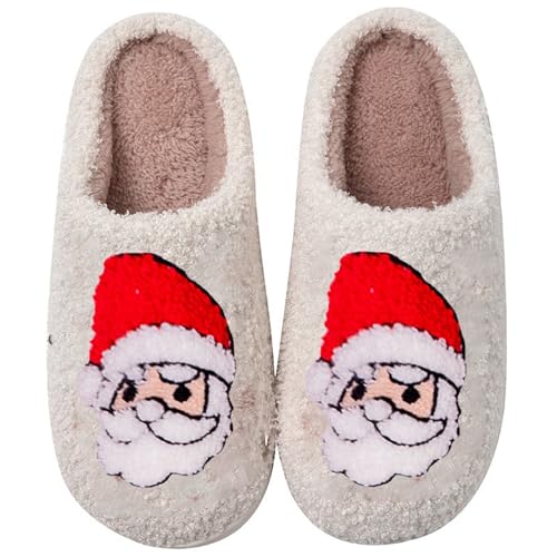 LOIJMK Hausschuhe Damen Weihnachten Filzpantoffeln Warme Hausschuhe Herren Weihnachtsmänner Hauspantoffeln Elch Hausschlappen Memory Foam Pantoletten Winter Hüttenschuhe Gefütterte Slippers Schlappen von LOIJMK