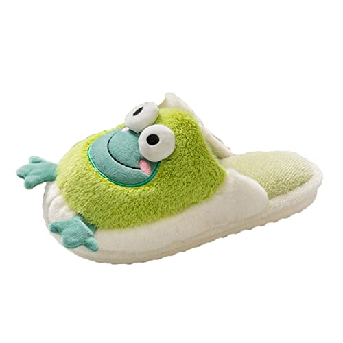 LOIJMK Hausschuhe Damen Winter Cartoon Pantoffeln Frosch Slippers Schlappen Memory Foam Pantoletten Warme Hausschuhe Damen Plüsch Hüttenschuhe Hausschlappen Gefütterte Hauspantoffeln Filzpantoffeln von LOIJMK