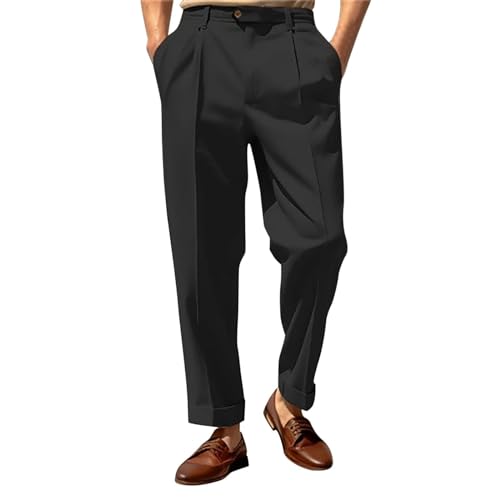 LOIJMK Herren-Anzughose mit Bundfalte und erweiterbarem Bund, klassisch geschnittene Oberbekleidung Cargohose Damen (Black, XXXL) von LOIJMK