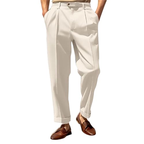LOIJMK Herren-Anzughose mit Bundfalte und erweiterbarem Bund, klassisch geschnittene Oberbekleidung Cargohose Damen (White, XXL) von LOIJMK