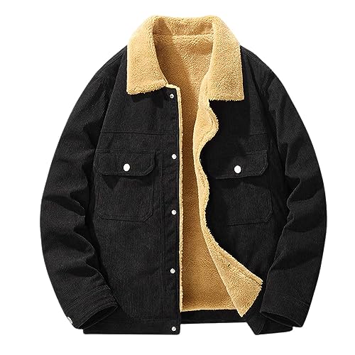 LOIJMK Herren Cordjacke Warm Gefüttert Winterjacke mit Taschen und Knöpfen Funky Outdoorjacke Revers Wintermantel Männer Sweatjacke Warme Freizeitjacke Übergangsjacke Outerwear Herrenjacke von LOIJMK