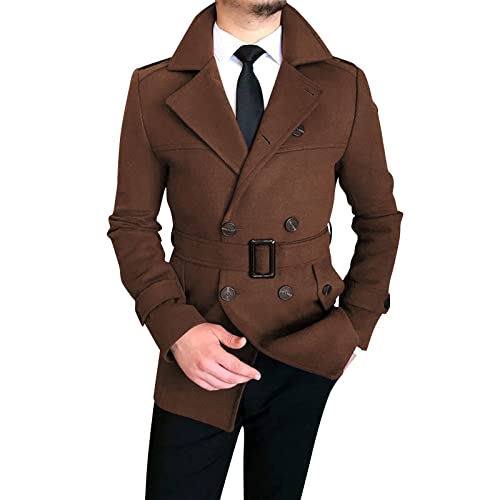 LOIJMK Herren Trenchcoat Slim Fit Coat Mantel Funky Tweed Jacken mit Gürtel Mode Wollmantel Outerwear Winter Warm Windjacke Jacke Herrenmantel Trendy Wintermantel Outdoorjacke für Alltag von LOIJMK