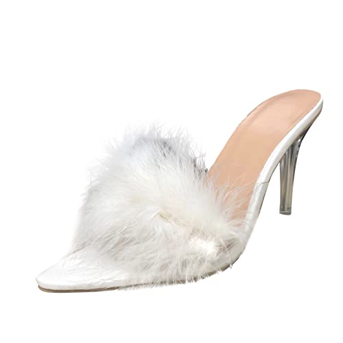 LOIJMK High Heels Sandaletten Damen Stiletto, Pumps Damen Sandalen Plüsch Dekoration Hausschuhe Mit Absatz Elegant Hoher Absatz Women Spitze Slippers Stöckelschuhe Partyschuhe Frauen Sandals von LOIJMK