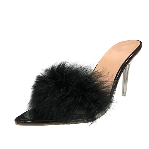 LOIJMK High Heels Sandaletten Damen Stiletto, Pumps Damen Sandalen Plüsch Dekoration Hausschuhe Mit Absatz Elegant Hoher Absatz Women Spitze Slippers Stöckelschuhe Partyschuhe Frauen Sandals von LOIJMK