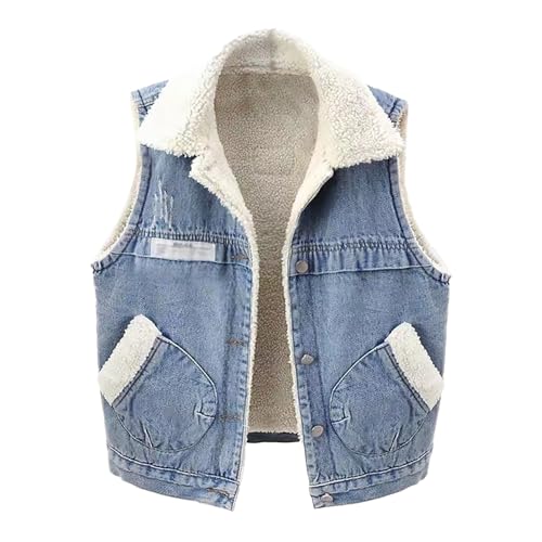 LOIJMK Jeans Westen Ohne ärmel Damen - Jeansjacke übergangsjacke mit Kapuze Ärmellose Übergangsweste Steppweste Große Größen Vintage Outdoorjacke Kapuzenweste Denim Jacket Jacke S-5XL von LOIJMK