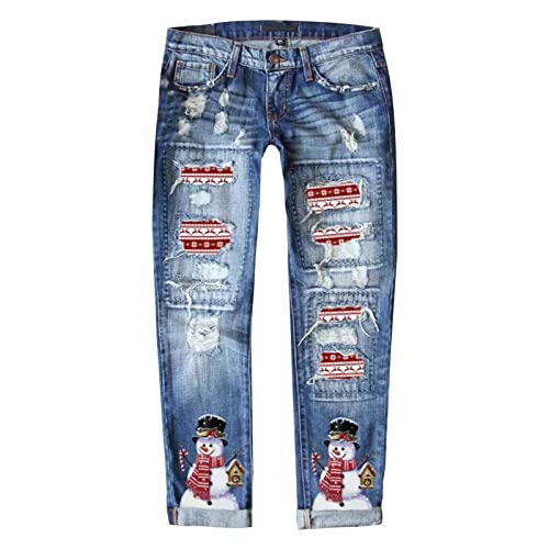 LOIJMK Jeanshose Damen Nette Weihnachten Druck Jeans Mode Weihnachtshose Blickdicht Schlanke Denimhose Bequem Damenjeans Modern Freizeithosen Outdoor Sweatpant Herbst Winter Streetwear von LOIJMK