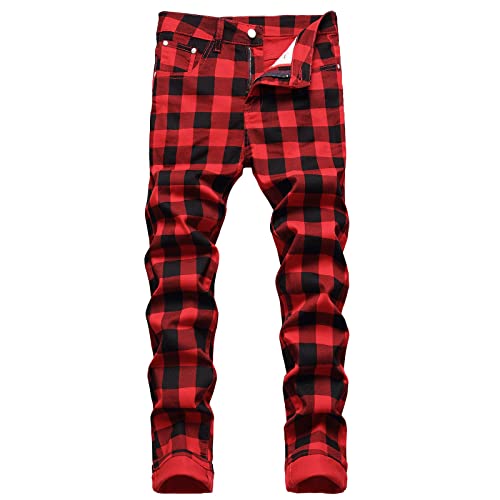 LOIJMK Karierter Longhose Herren Slim Fit Jeanshose Hohe Taille Bequeme Freizeithose FrüHling Sommer Atmungsaktive Outdoorhose Freizeithosen von LOIJMK