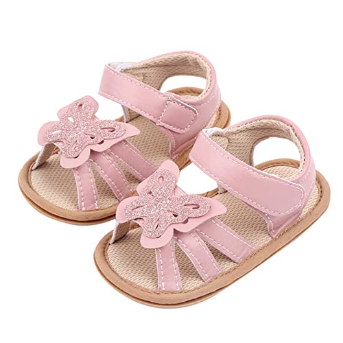 LOIJMK Kleinkind Mädchen Offene Zehenschuhe Erste Schuhe Sommer Kleinkind Paillette Schmetterling Flache Sandalen Schuhe 24 Junge (Pink, 19 Infant) von LOIJMK