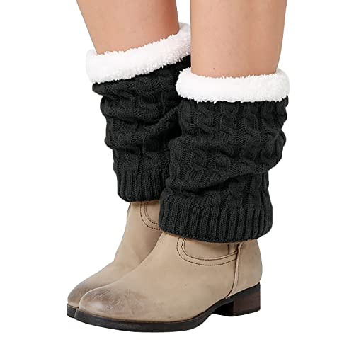 LOIJMK Kniewärmer und Beinwärmer Gestrickte und verdickte warme Stiefel aus Wolle und Stulpen Socken Damen Kuschelig (Black, One Size) von LOIJMK