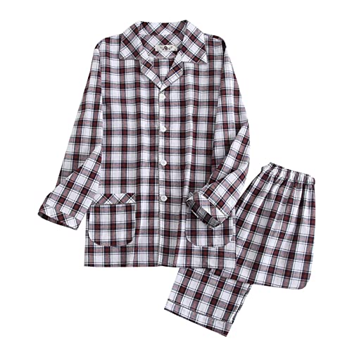LOIJMK Lang Herren SchlafanzüGe Zweiteiler NachtwäSche FrüHjahr Herbst Homewear Moderner Casual Schlafanzughose Bequeme Atmungsaktiv Kariert Pyjama-Set Freizeitanzug MäNner von LOIJMK