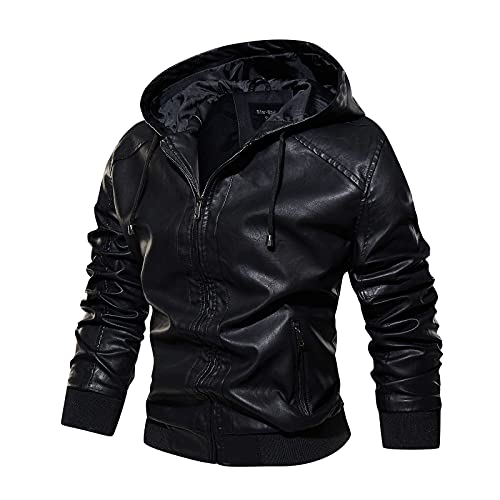 LOIJMK Lederjacke Herren Biker Jacken Vintage Bikerjacke Männer Funky Motorrad Jacke Kunstlederjacke Mode Retro Übergangsjacke Reißverschluss Mantel Cool Outdoorjacke Outerwear für Alltag von LOIJMK