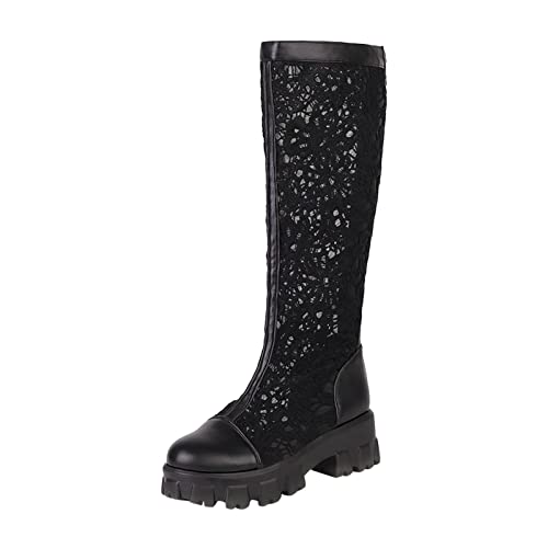 LOIJMK Lederstiefel Damen Reitstiefel Mesh Sommerstiefel Langschaftstiefel Westernstiefel Kniehohe Stiefel Cowboystiefel Damenstiefel Cowboy Stiefel Halbstiefel Schlupfstiefel Arbeitsstiefel von LOIJMK